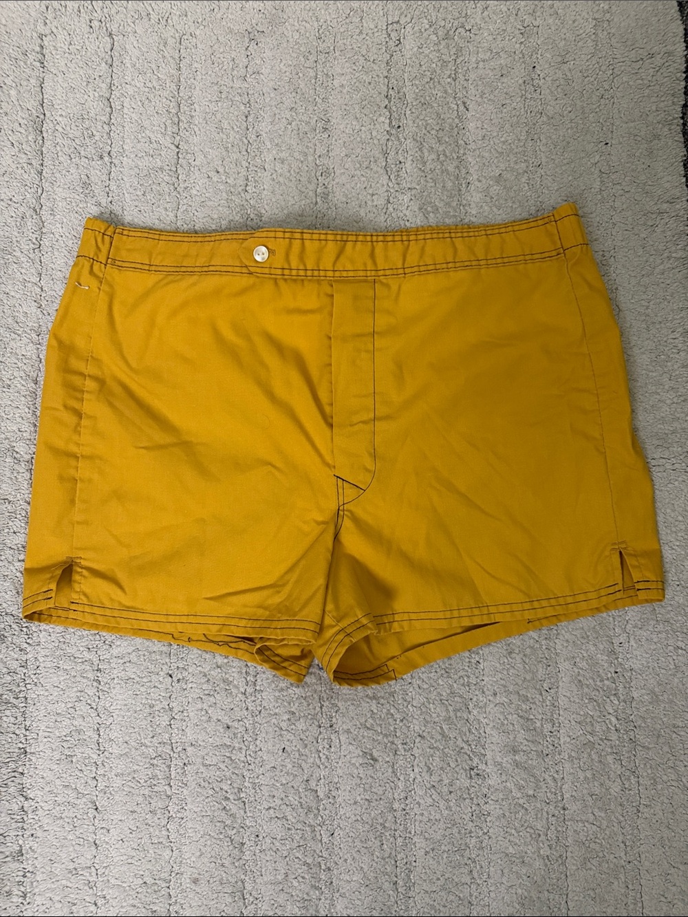 VTG 70’s Towncraft Plus Penneys Mustard Yellow High-Waist Swim Trunks - 34